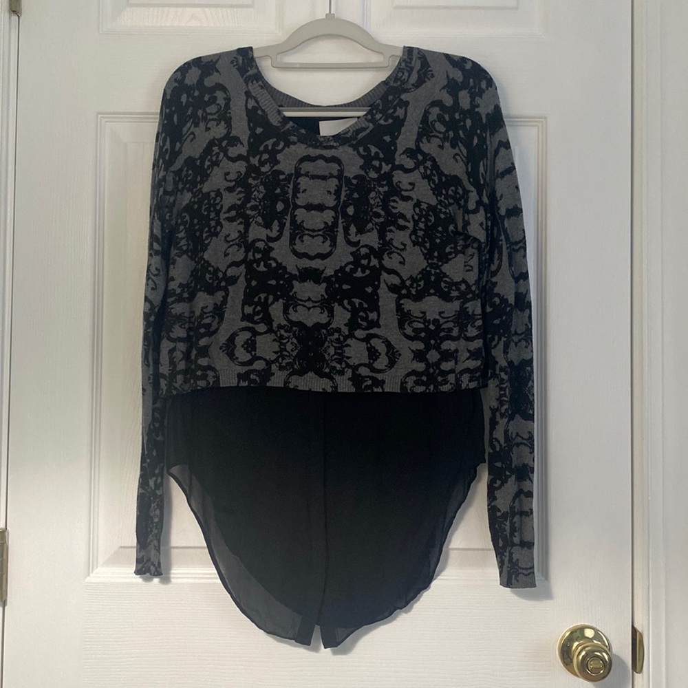 ASO Zoe Benson Addison Rainey Damask Printed Layered Tunic Back Sweater